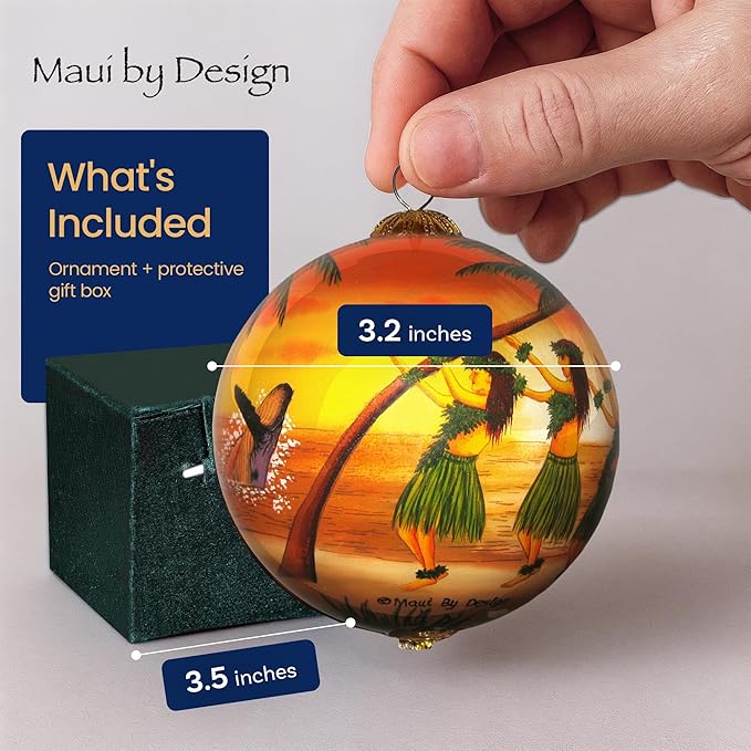 Collectible Maui Christmas Ornament - Sunset Hula Hand Painted from Inside Collectible with Gift Box SH/M