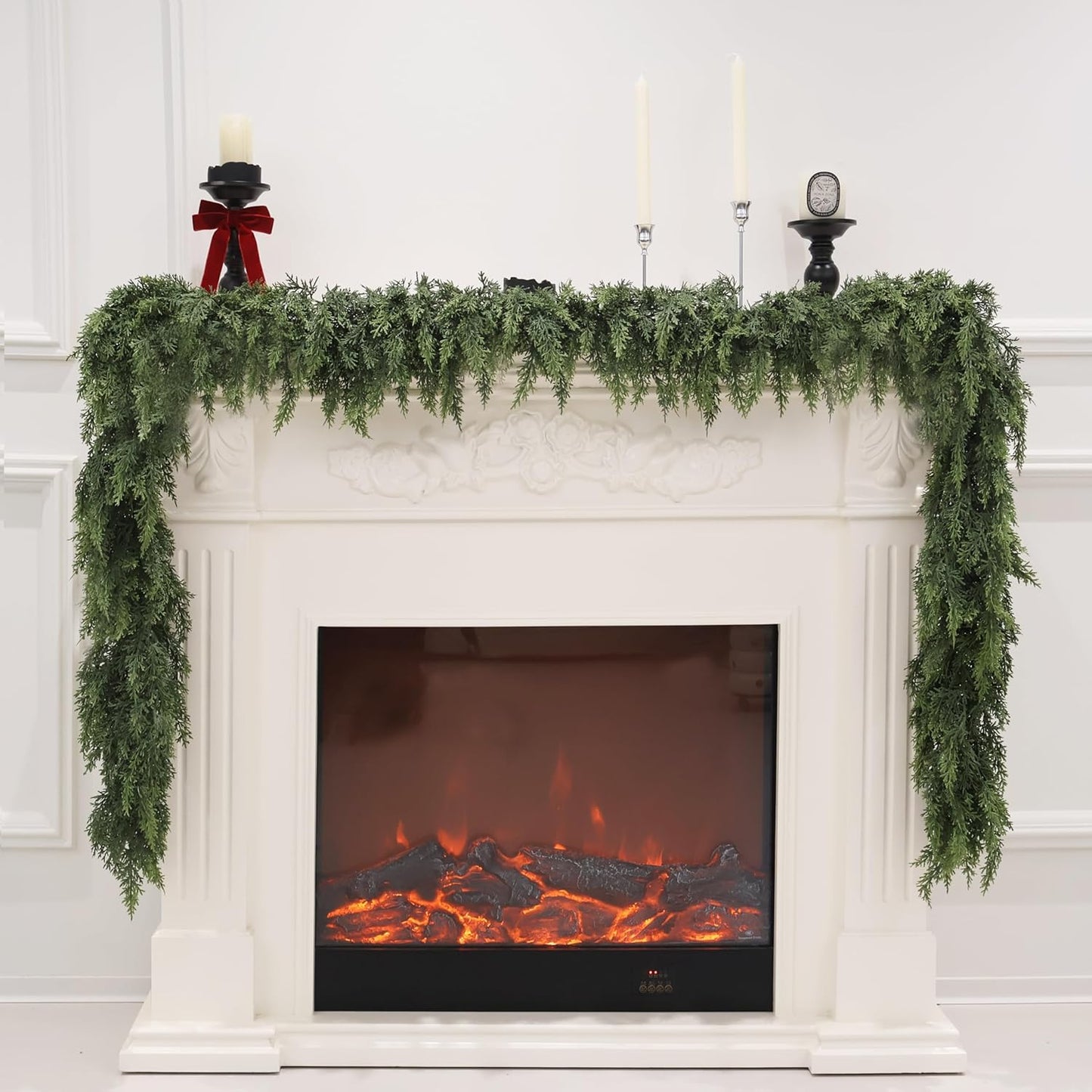 2PCS Artificial Cedar Garland for Christmas Decoration - Realistic Winter Greenery Garland for Mantel, Fireplace, Table, Door, Holiday Indoor Outdoor Decor 6FT