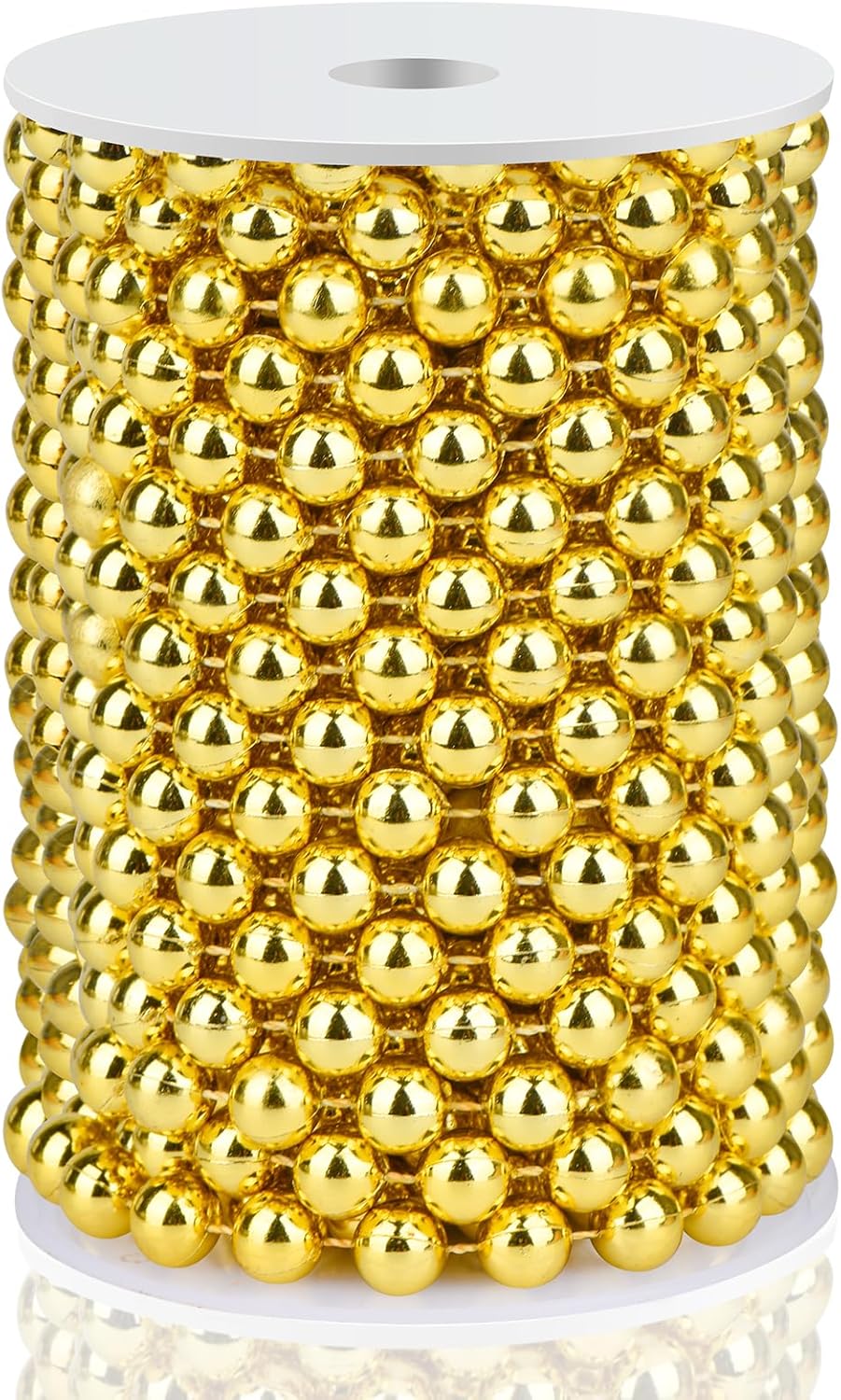 Craft String Pearls 10MM Pearl Bead, 33Feet Gold Faux Pearl Garland Spool Roll Strand Wedding Party Decoration, Christmas Tree Decorations