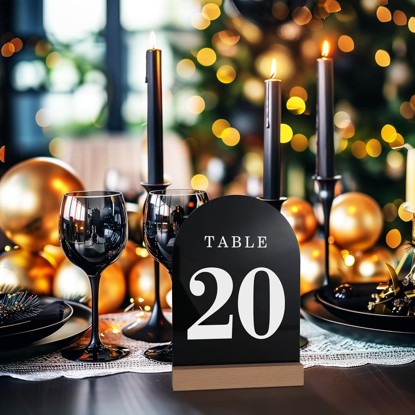 Wedding Table Numbers 1-30, Acrylic Arch Signs with Natural Wood Stands Holders, Rustic Table Decor for Reception & Parties (Black White)