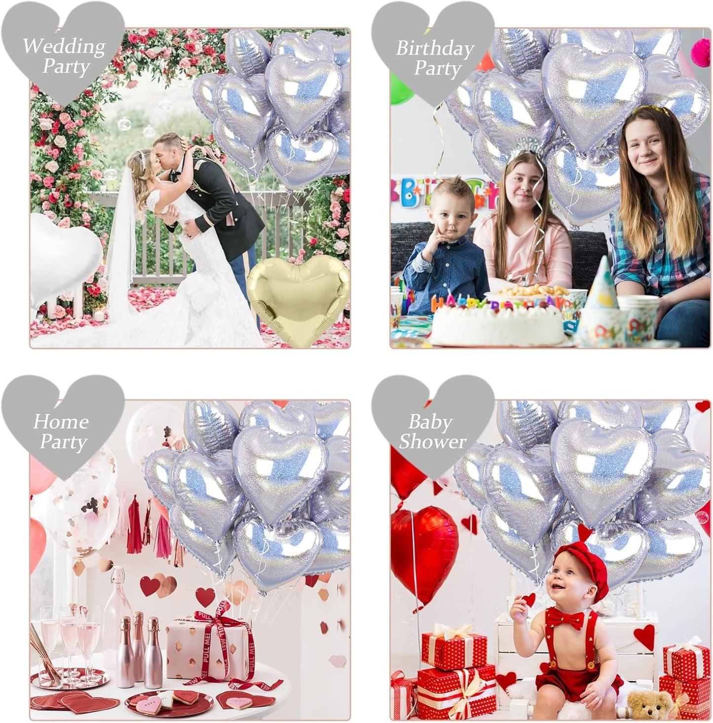 Glitter Silver Foil Heart Balloons, 10PCS Silver Heart Shape Balloons, Valentines Balloons 18inch Love Foil Balloons Helium for Valentines Day, Wedding, Brithday, Baby Shower Party Decorations