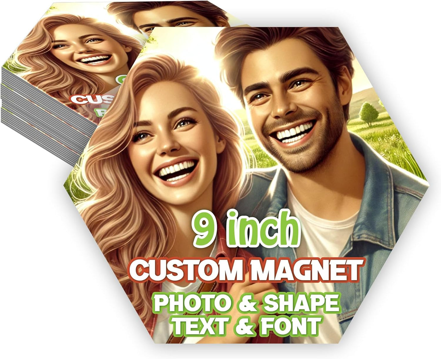 KETABAO – 9" Custom Hexagon Photo Magnets for Refrigerators, Cars and Offices – Customizable Magnetic Decor