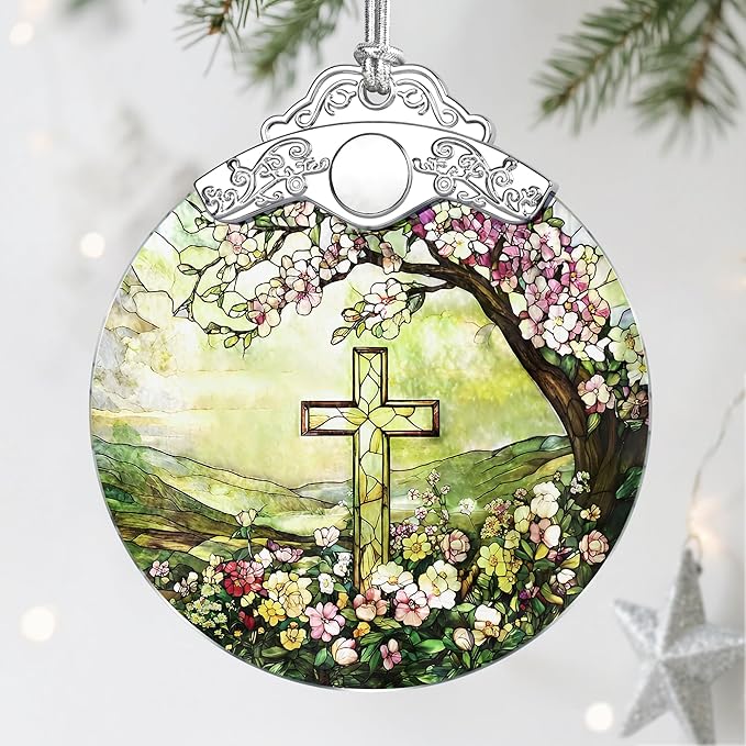 Religious Ornament, Stained Glass Christmas Decorations, Christmas Ornaments for Tree, Holiday Ornament, Cross Gifts, Holiday Party Gifts, Gift Ideas & Xmas Gift