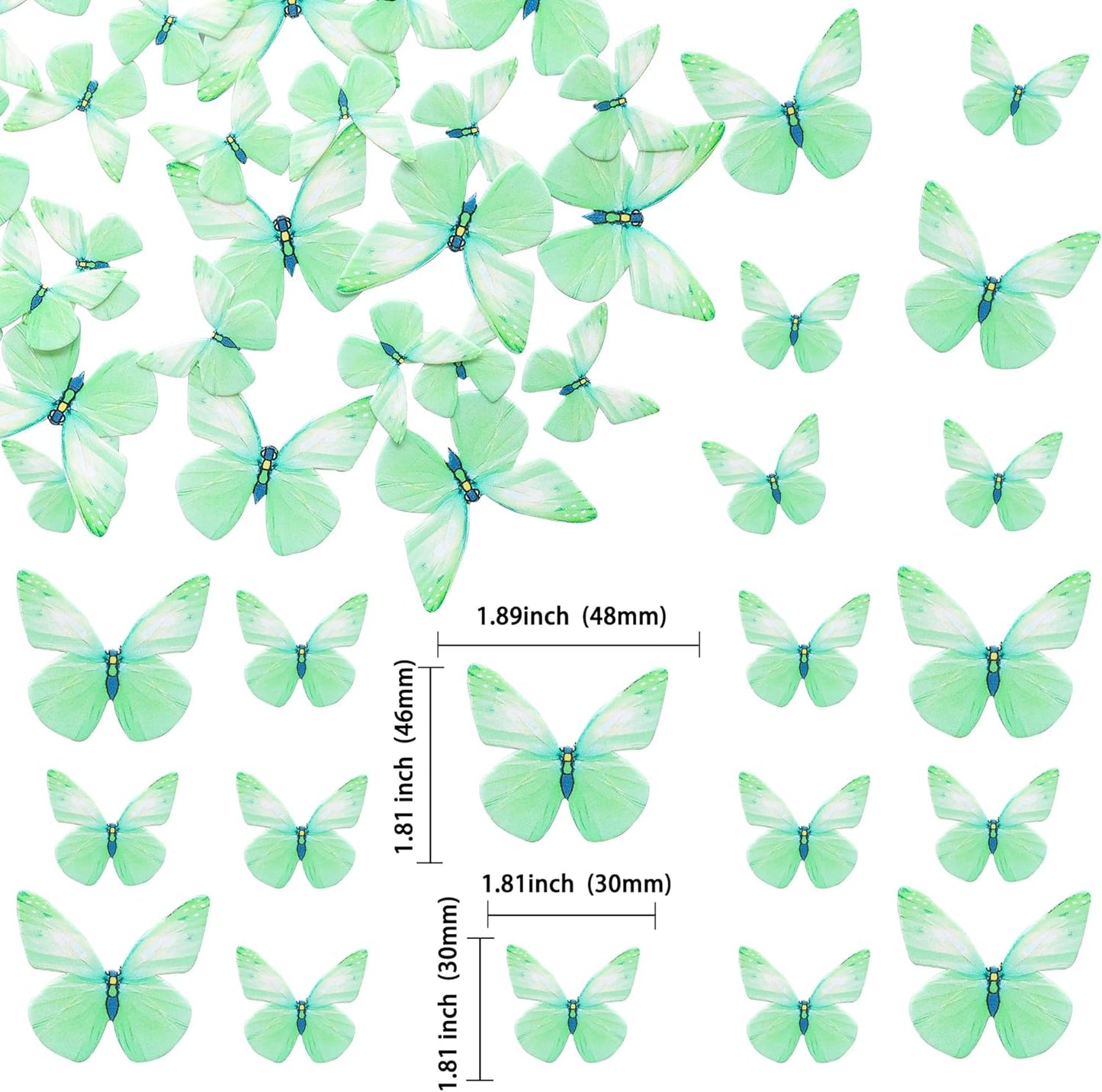Ephlyn 72Pcs Wafer Paper Butterflies Cupcake Toppers, Edible Butterfly Cake Decorations, Butterfly Theme Birthday Party Decorations for Wedding Birthday Anniversary Party Decorations Green