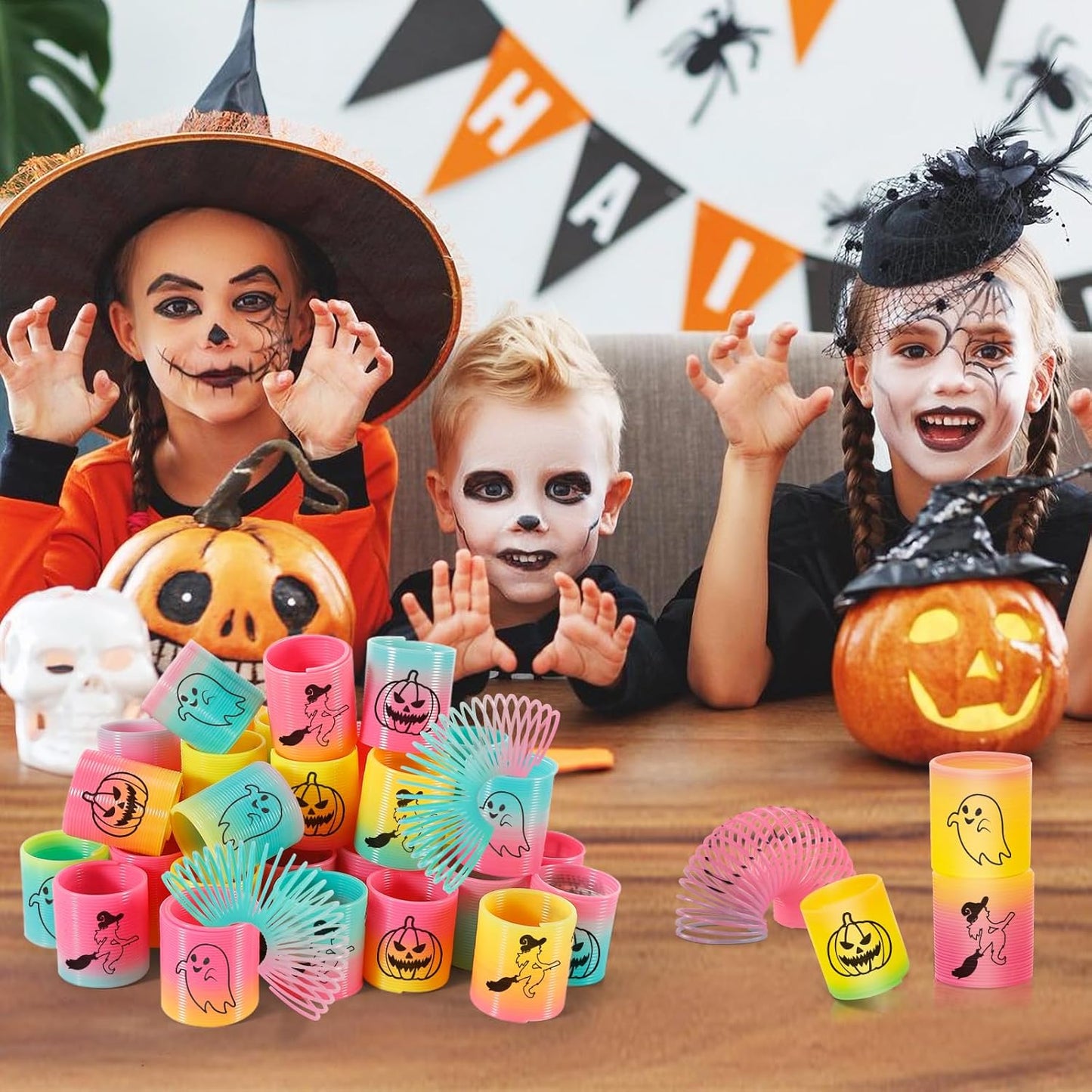 36 Packs Spring Rainbow Magic Fidget Stress Coil Mini Springs Bulk Toys Party Favor Birthday Carnival Prize Goodie Bag Stuffers For Kids Boys Girls (Halloween)