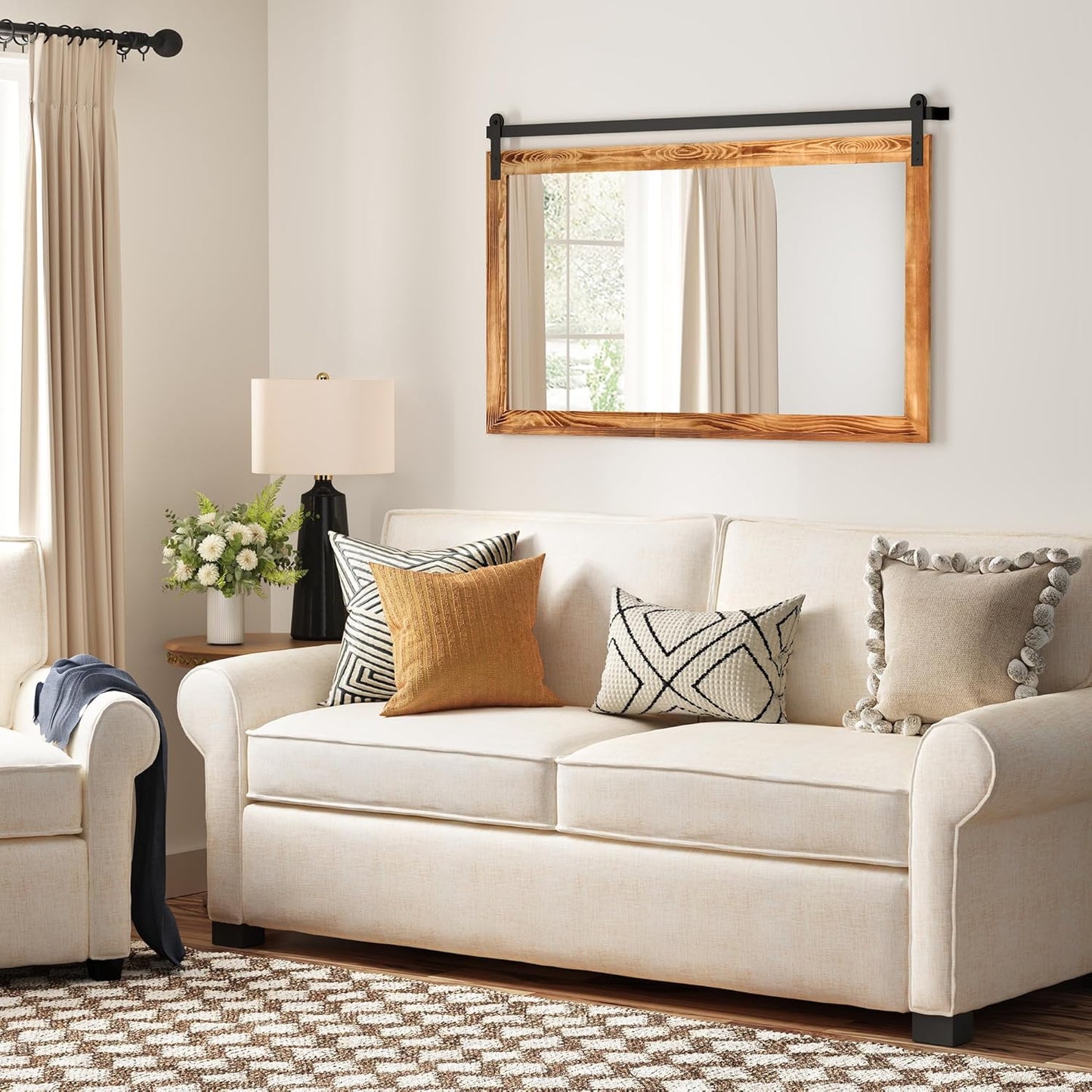 COGOOD Farmhouse Bathroom Mirror - 45 x 30 Large Rectangle Barn Door Mirror for Vanity, Bedroom, Living Room Wall Decor (Brown)