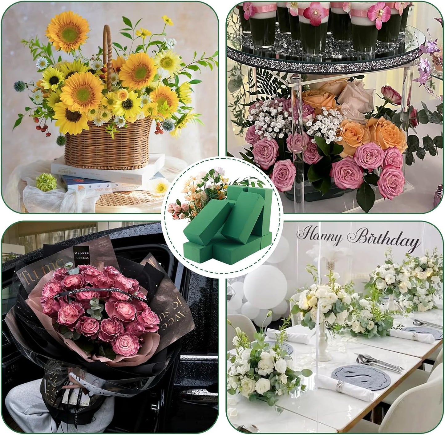 12 Pcs Floral Foam Blocks for Fresh & Artificial Flowers, 5.5" L x 3.1" W x 1.7" H Wet & Dry Green Flower Foam for Indoor Outdoor Floral Arrangements, Foam Bricks for Wedding, Birthdays, Home Décor