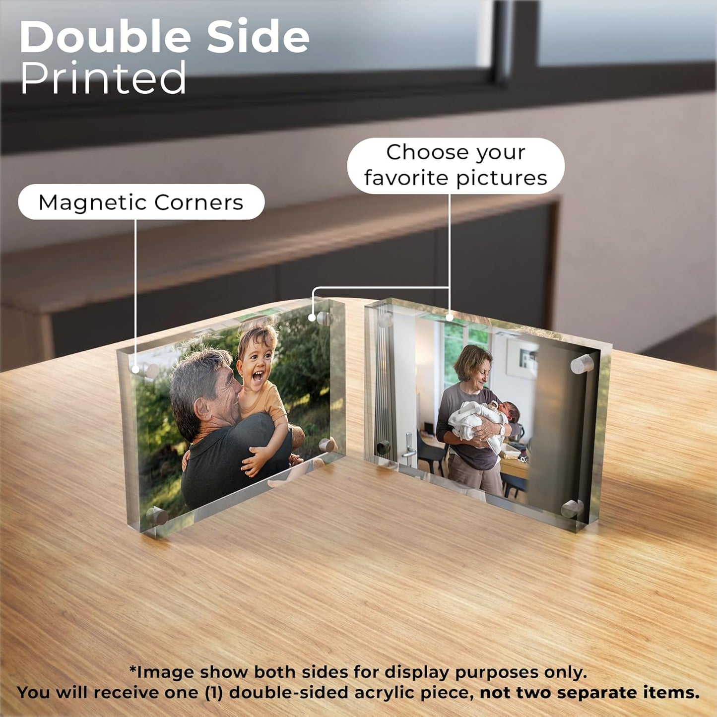EGD Custom Double Sided Acrylic Photo Display | Romantic Photo Display for Couples, Family, Friends | 6x4 Clear Acrylic with Magnetic Corners | Personalized Double-Sided Printed for Office or Home Decor