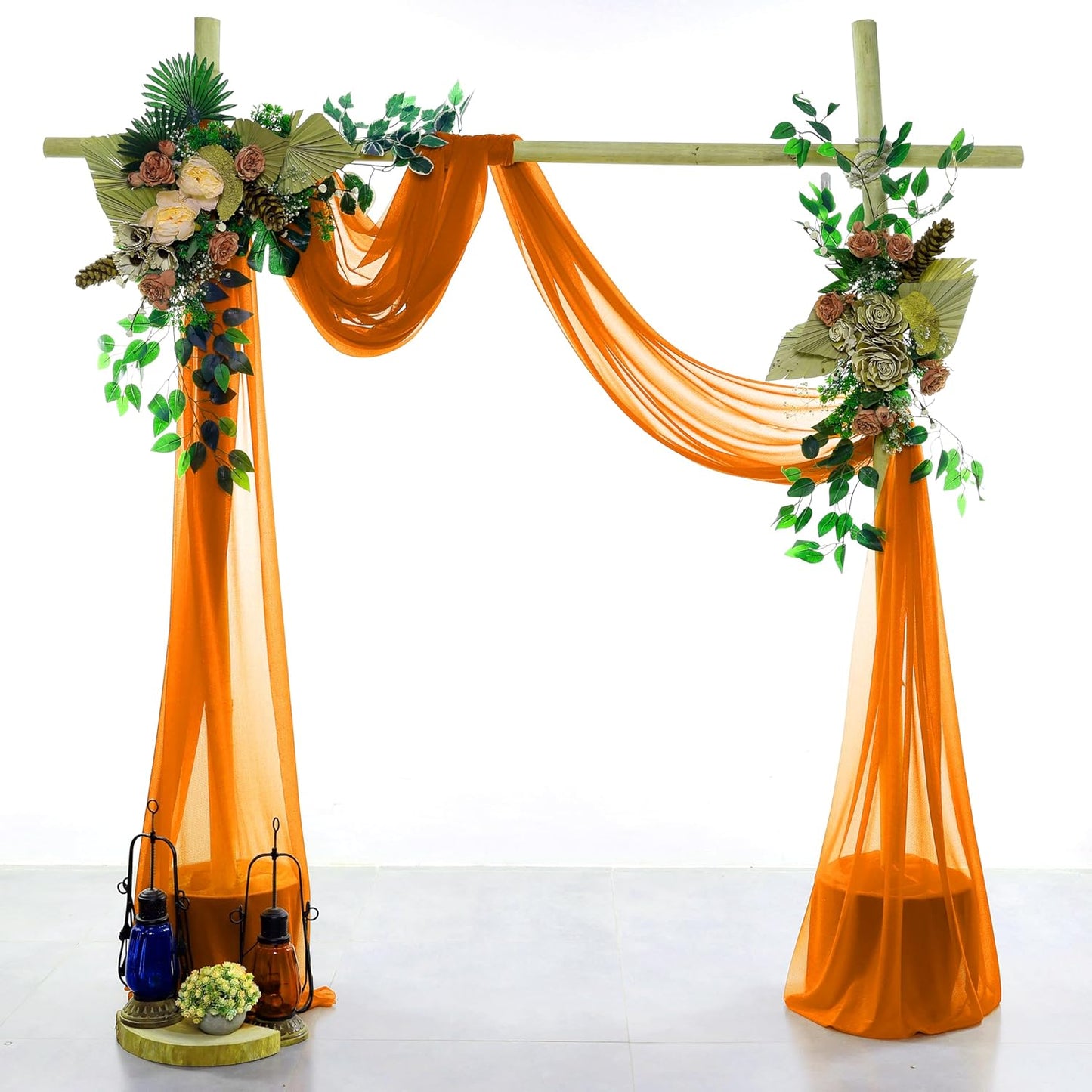 VDS Pack of 1 Panel (30 Inch X 20 Feet) Wedding Arch Draping Fabric Sheer Chiffon Fabric Drapery for Wedding Ceremony Reception Swag Backdrop Canopy Chuppah ARBO Altars Decoration (Orange)