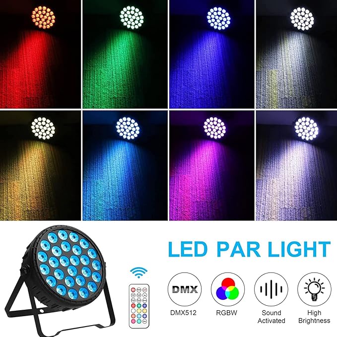 LED Stage Light RGBW 160W Led Par Lights Remote & DMX Controlled Sound Activated Auto Play 8/4 Channel Uplights for Events DJ Wedding Halloween Birthday Party Live Show