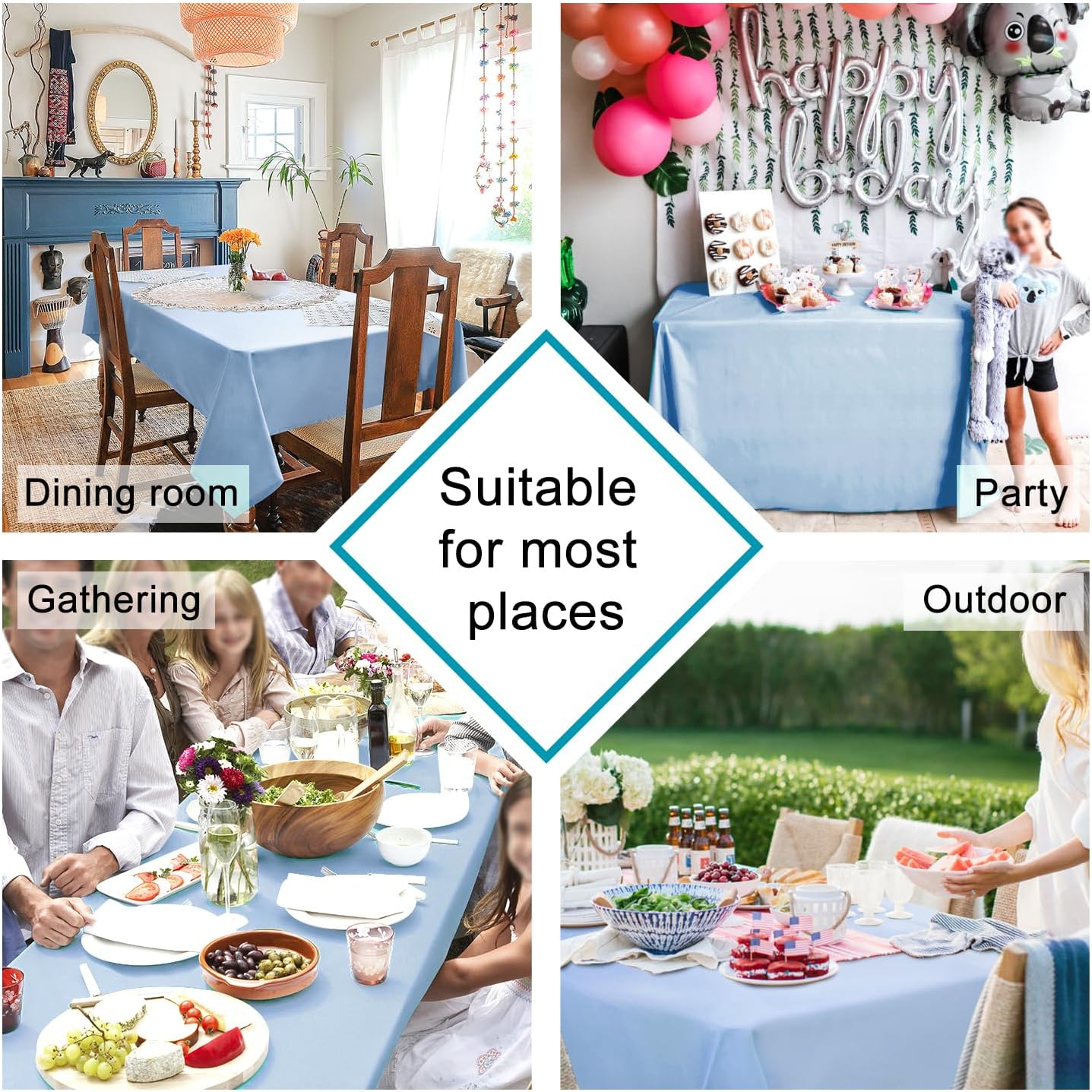 Hiasan Rectangle Tablecloth Dusty Blue - Wrinkle Resistant and Waterproof Washable Polyester Fabric Table Cloth for Dining Party and Outdoor Use, 30 x 60 Inch