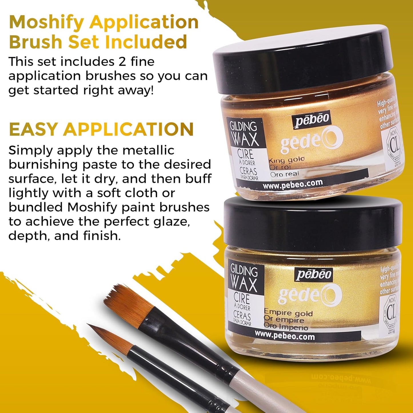 Pebeo Gilding Wax 30ml – Silver Gilding Wax for Crafting, Antiquing Wax for Crafts and Professional Finishing – Gilding Wax for Wood, Metal, Glass, and More Bundled with Moshify Application Brushes