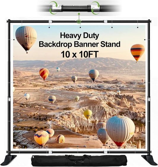 FUDESY 10x10 ft Backdrop Banner Stand, Heavy Duty Adjustable Background Kit With Carrying Bag, Step and Repeat Photography Frame for Trade Show Display Photo Booth Parties