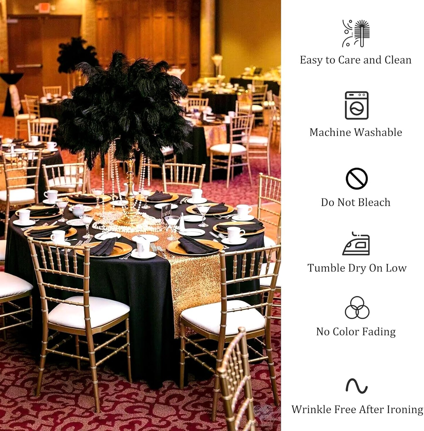 8 Pack Premium Round Tablecloth 120 Inch Round Table Covers Washable Polyester Fabric Round Table Clothes for Wedding Party Reception Banquet Buffet Restaurant (Black, 120 Inch)