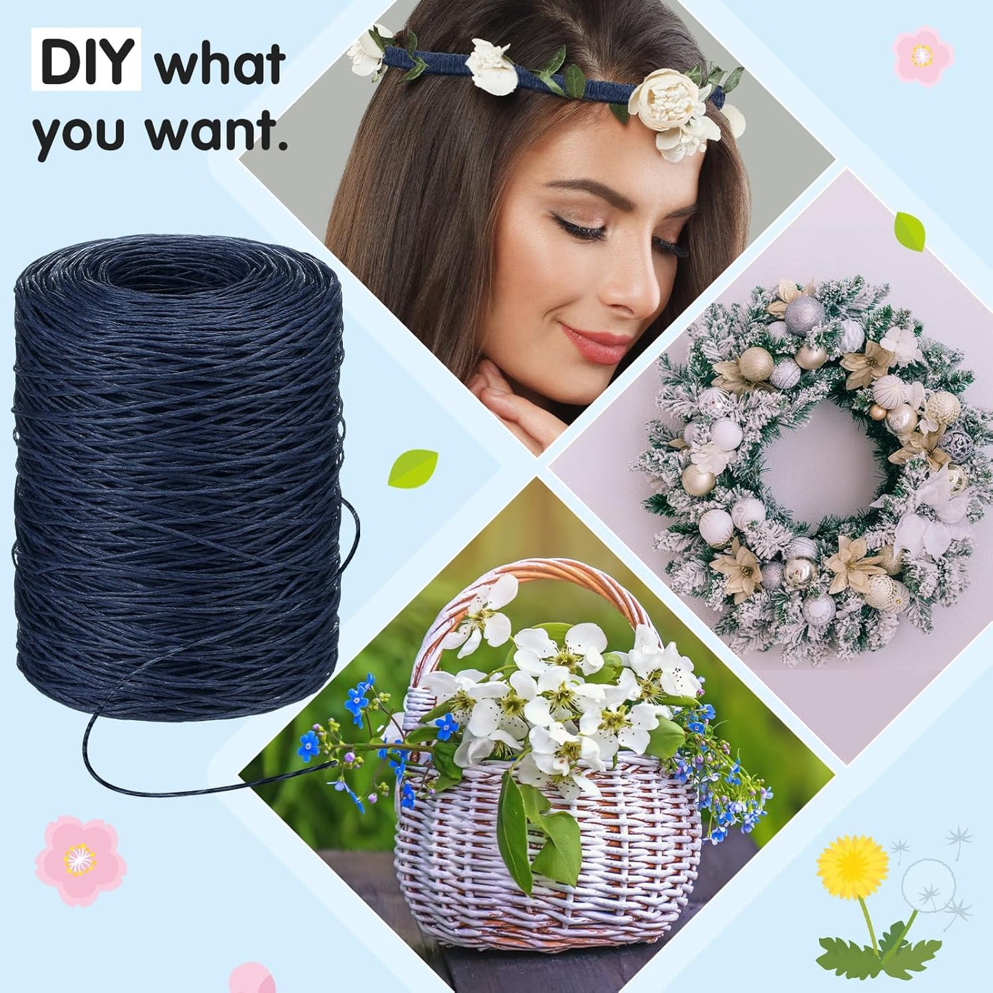 Syhood Floral Vine Bind Wire Rustic Wrapping Wire for Flower Bouquets (Dark Blue)