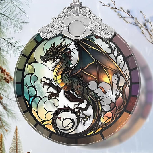 Stained Glass Suncatcher Ornament - Flying Dragon Christmas Decorations - Christmas Ornaments for Tree - Holiday Present Ideas - Gift Exchange