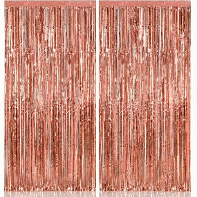 KatchOn, Rose Gold Fringe Curtain - XtraLarge 3.2x8 Feet, Pack of 2 | Rosegold Backdrop for Anniversary, Wedding, Bachelorette Party Decorations | Fringe Backdrop for Valentines Day Decorations