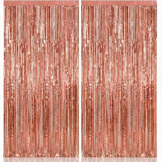KatchOn, Rose Gold Fringe Curtain - XtraLarge 3.2x8 Feet, Pack of 2 | Rosegold Backdrop for Anniversary, Wedding, Bachelorette Party Decorations | Fringe Backdrop for Valentines Day Decorations