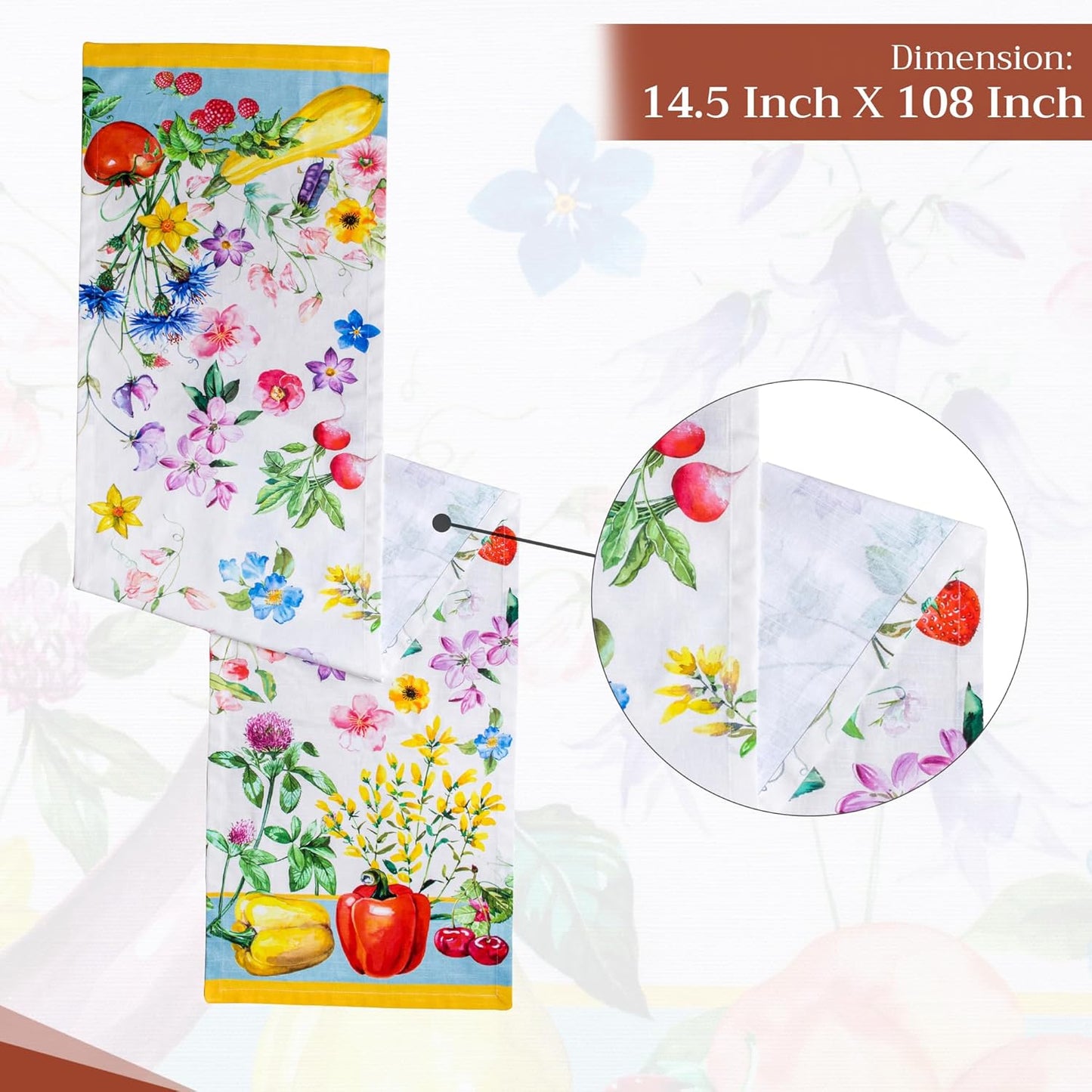 Maison d' Hermine Table Runner 100% Cotton Single Layer Table Runners 108 inches Long Decorative for Home Kitchen Dining Party Baby Shower Wedding Bridal Shower Spring Summer (Giverny, 14.50" x 108")