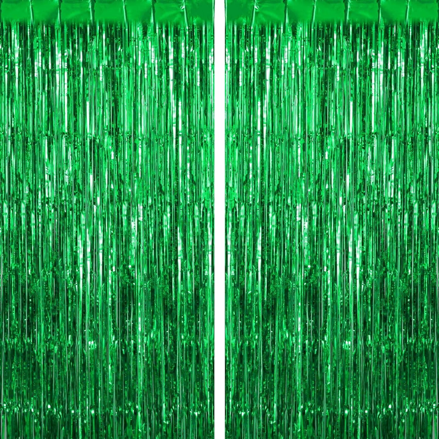 2 Pack Green Fringe Curtains Foil Shiny Fringe Backdrop Tinsel Door Streamers Foil Curtains for Birthday Wedding Engagement Bridal Shower Celebration Party Decorations Large