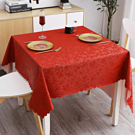 Smiry Square Table Cloth, Waterproof Heavy Duty Vinyl Tablecloths, Wipeable Washable Table Cover for Kitchen and Dining Room (Red, 54" X 54")