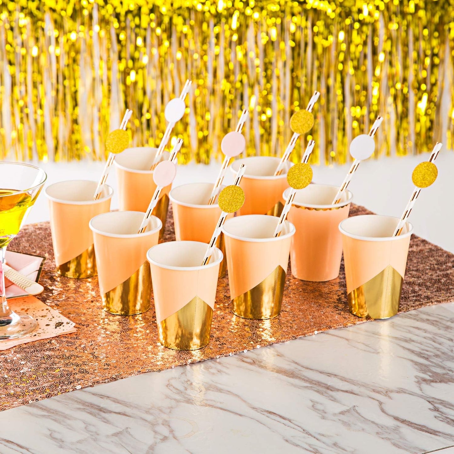 MOWO Confetti Circles Wedding Party Decor and Table Decor, 1.2’’ in Diameter (glitter gold pink and white mix,200pc)