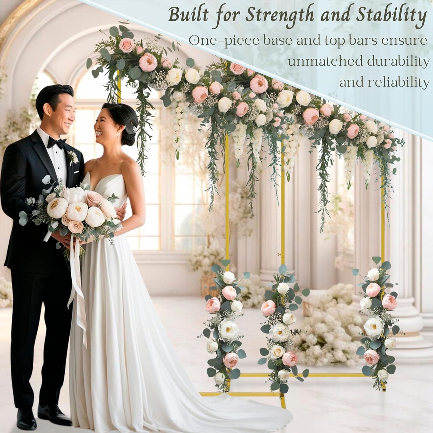 Wedding Arch Backdrop Stand for Parties Set of 2, 7FT/6.7FT Gold Wedding Arches for Ceremony - Reusable Metal Square Balloon Arch Frame for Birthday Party Bridal Baby Shower Graduation Decoration