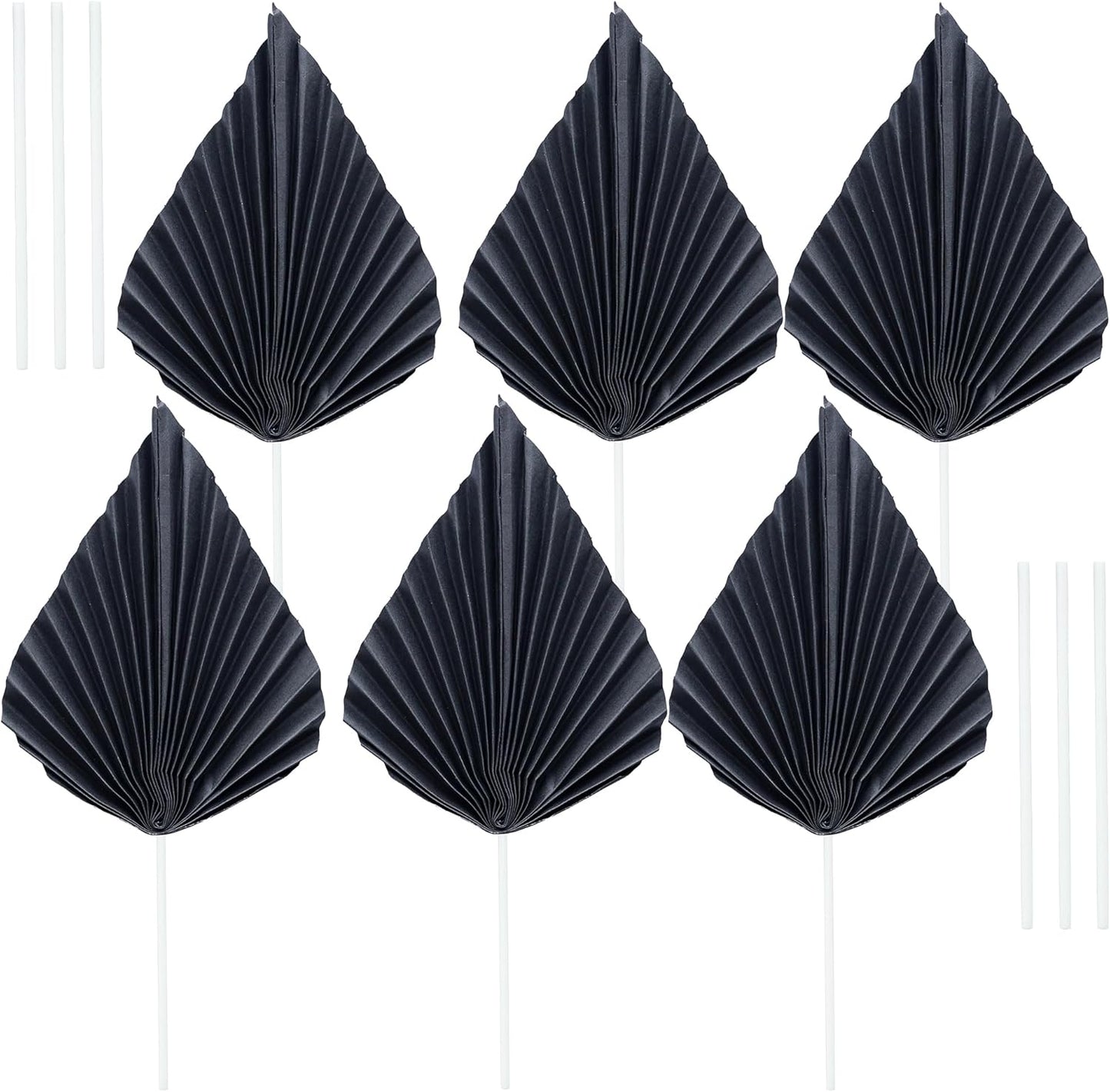 Ephlyn 6Pcs Paper Palm Fan Cake Topper Palm Leaf Fan Cake Pick for DIY Cake Bakeware Baby Shower Wedding Bridal Shower Birthday Anniversary Party Cake Decorations Supplies Black