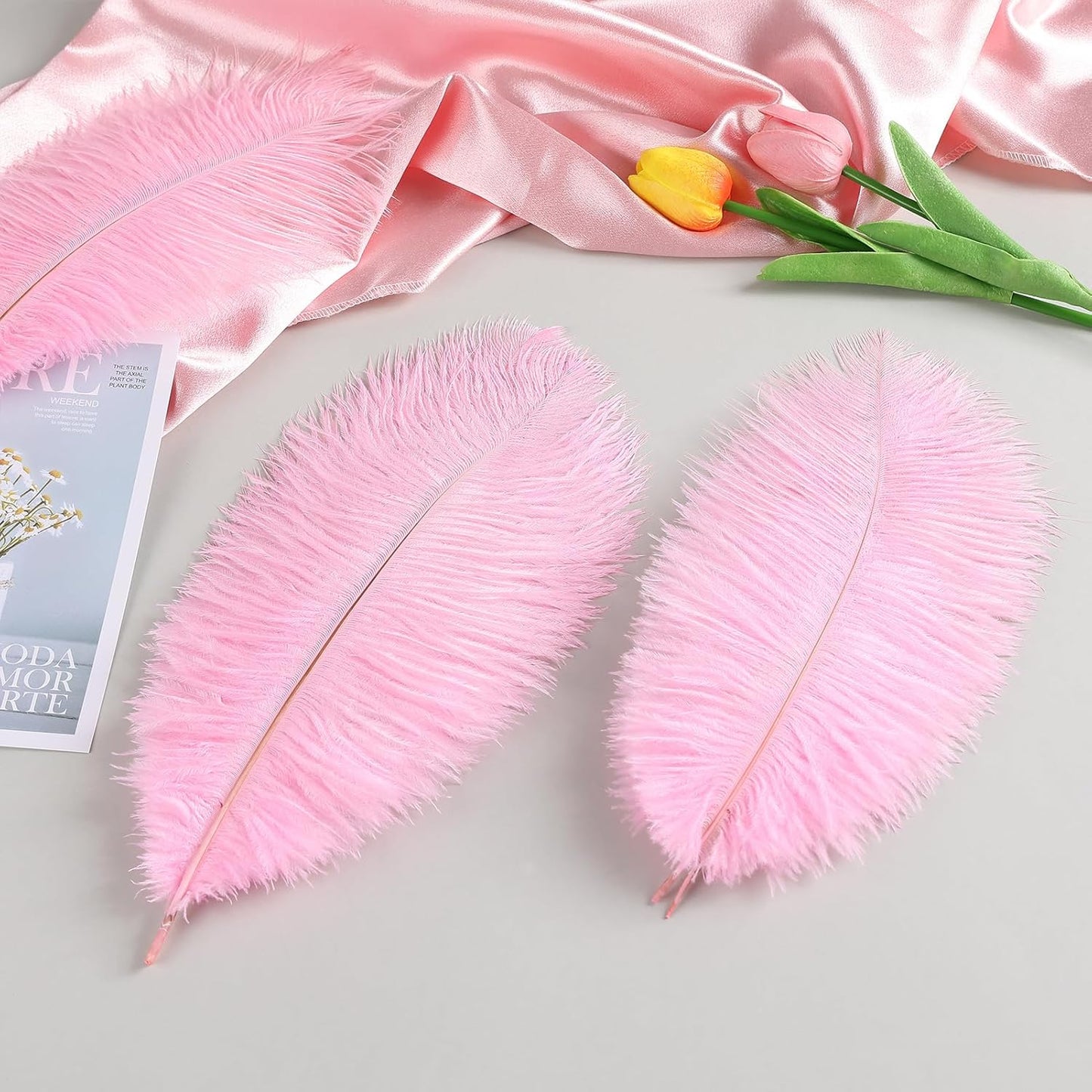 THARAHT Pink Ostrich Feathers 12pcs Natural Bulk 10-12Inch 25cm-30cm for Crafts Wedding Party Centerpieces Easter Gatsbi and Home Decoration Feathers
