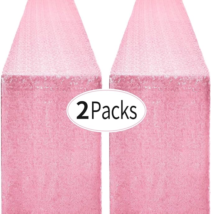 2 Packs 12 x 72 inches Pink Sequin Table Runner, Glitter Runner for Birthday Party Supplies Decorations Wedding Bachelorette Holiday Celebration Bridal Shower Baby Shower