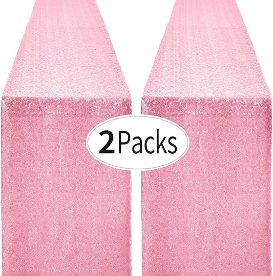 2 Packs 12 x 72 inches Pink Sequin Table Runner, Glitter Runner for Birthday Party Supplies Decorations Wedding Bachelorette Holiday Celebration Bridal Shower Baby Shower