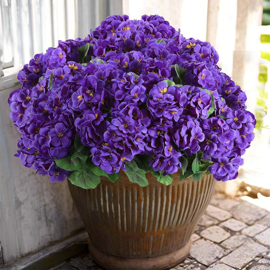 Hananona Artificial Geranium Flowers for Outdoors Geranium Silk Flowers Outdoor UV Resistant Garden Plants Faux Flowers for Home Kitchen Table Centerpieces Decor (12, Purple)