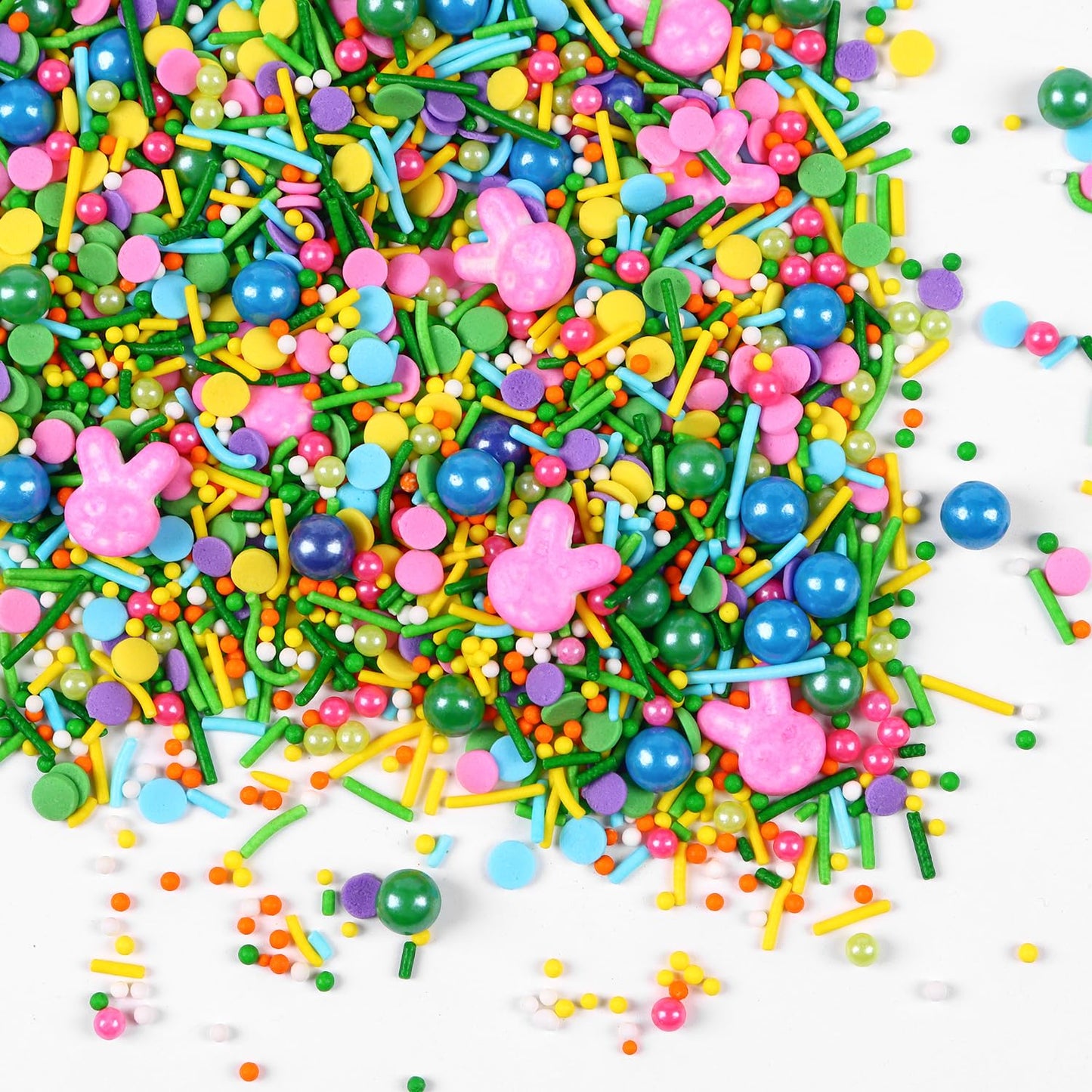 Edible Easter Sprinkles for Cake Decorating, Edible Pink Bunny, Round Sprinkles, Pearl, and Jimmy Spring for Easter Carrot Cupcakes, Cake, Chocolate, Macaron, Cookies(120g/4.23oz)