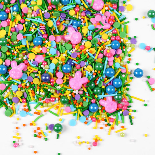 Edible Easter Sprinkles for Cake Decorating, Edible Pink Bunny, Round Sprinkles, Pearl, and Jimmy Spring for Easter Carrot Cupcakes, Cake, Chocolate, Macaron, Cookies(120g/4.23oz)