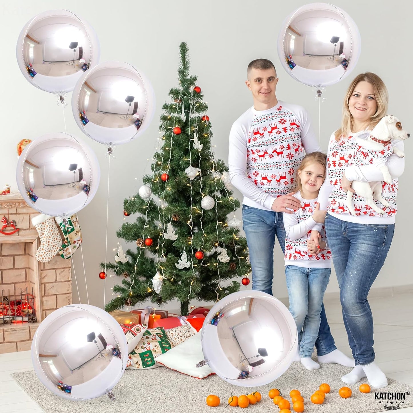 KatchOn, Large Metallic Silver Balloons - 22 Inch, Pack of 6 | 4D Round Silver Mylar Balloon for Bachelorette Party Decorations | Silver Foil Balloons for Anniversary, Bridal Shower Decorations