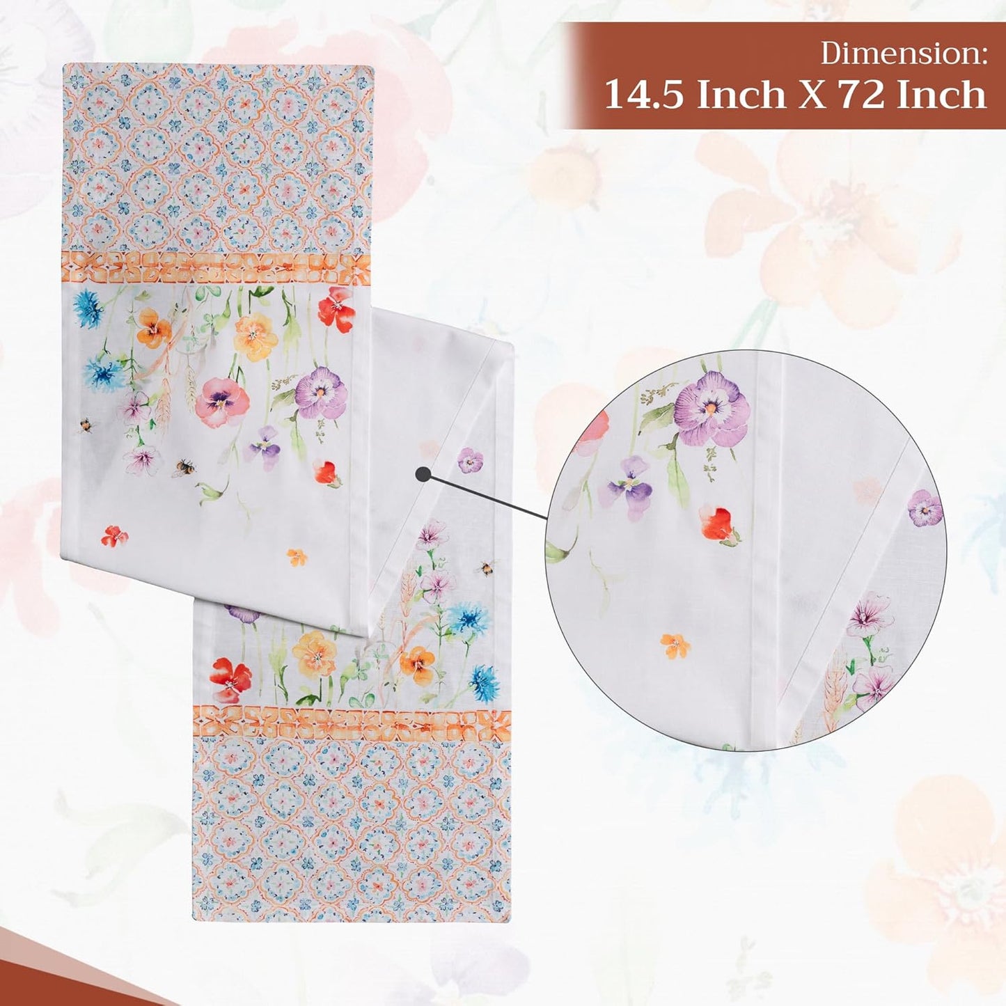 Maison d' Hermine Table Runner 100% Cotton Single Layer Table Runners 72 inches Long Decorative for Home Kitchen Dining Party Wedding Bridal Shower Spring Summer (Summer Whisper , 14.50" x 72")