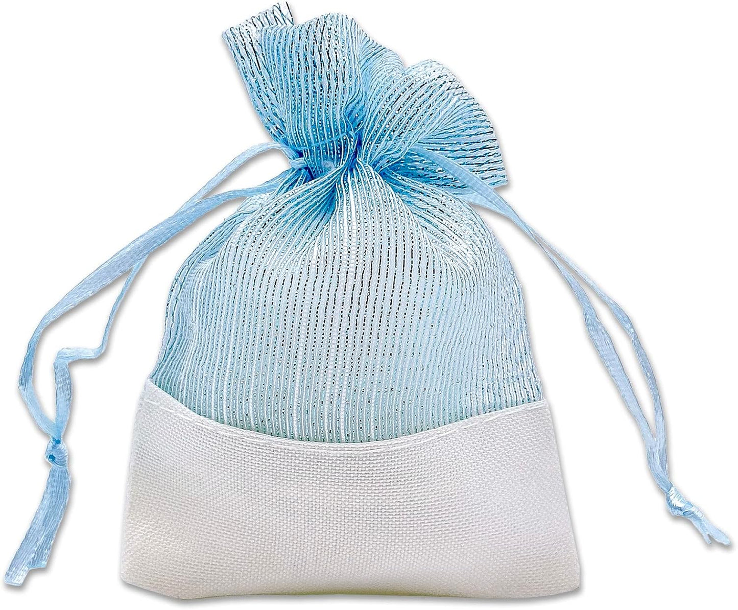 TheDisplayGuys For Your Modern Living 24-Pack Linen & Blue Organza Gift Bags with Drawstrings (XSmall 3 x 4) - Party Favors, Samples, Treats Mesh Pouches