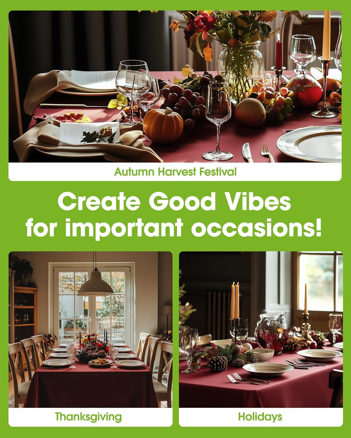 Pureegg Plastic Table Cloth Disposable 10 Pack, 54 x 108 Inch Table Cloths, Party, Thanksgiving Decorations, Harvest, Fall Tablecloths, Rectangle, Maroon Plastic Cover, Leakproof & Sturdy, Burgundy