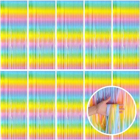 Pastel Rainbow Foil Fringe Curtain Streamers Party Backdrop Foil Fringe Backdrop Curtains Tinsel Streamers for Birthday Party Decorations