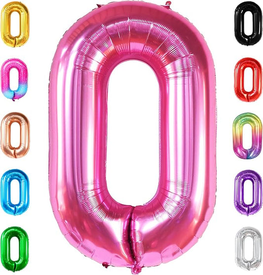 Giant Hot Pink 0 Balloon Numbers - 40 Inch | Pair 0 Digit To Other Numbers | Pink Zero for Birthday Party Supplies | Zero Balloon | Birthday Party Decorations