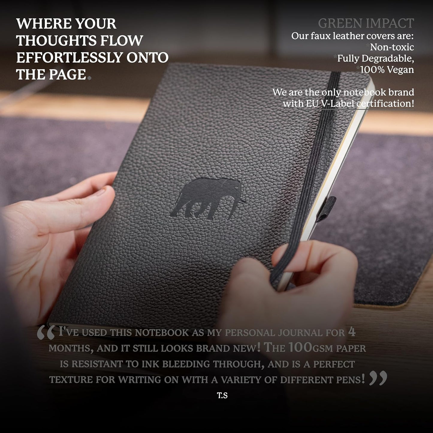 Dingbats* Wildlife Dotted Writing Journal Notebook A5 - Vegan Leather Softcover - Ideal for Work, Travel - Pocket, Elastic Closure, & Bookmark