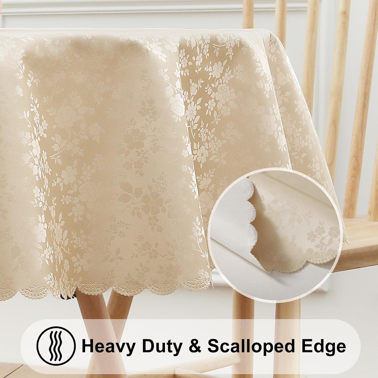 Smiry Round Table Cloth, Waterproof Heavy Duty Vinyl Tablecloths, Wipeable Washable Table Cover for Kitchen and Dining Room (Beige, 60" Round)