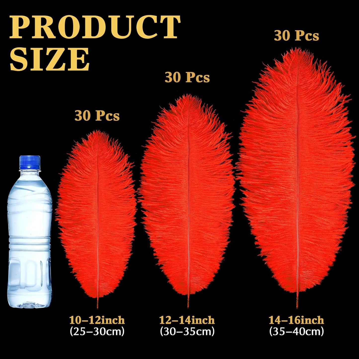 Maitys 90 Pcs Large Natural Ostrich Feathers Bulk 14-16 Inch (35-40cm) 12-14 Inch (30-35cm) 10-12 Inch (25-30cm) Ostrich Feathers Plumes for Centerpieces Wedding(Red)
