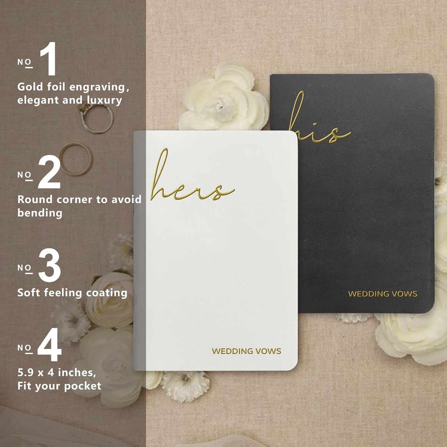 Vow Books His and Hers Wedding Vow Books with Soft Touch Gold Foil Engraving Wedding Essentials Wedding Accessories(XZ-HH-Black)