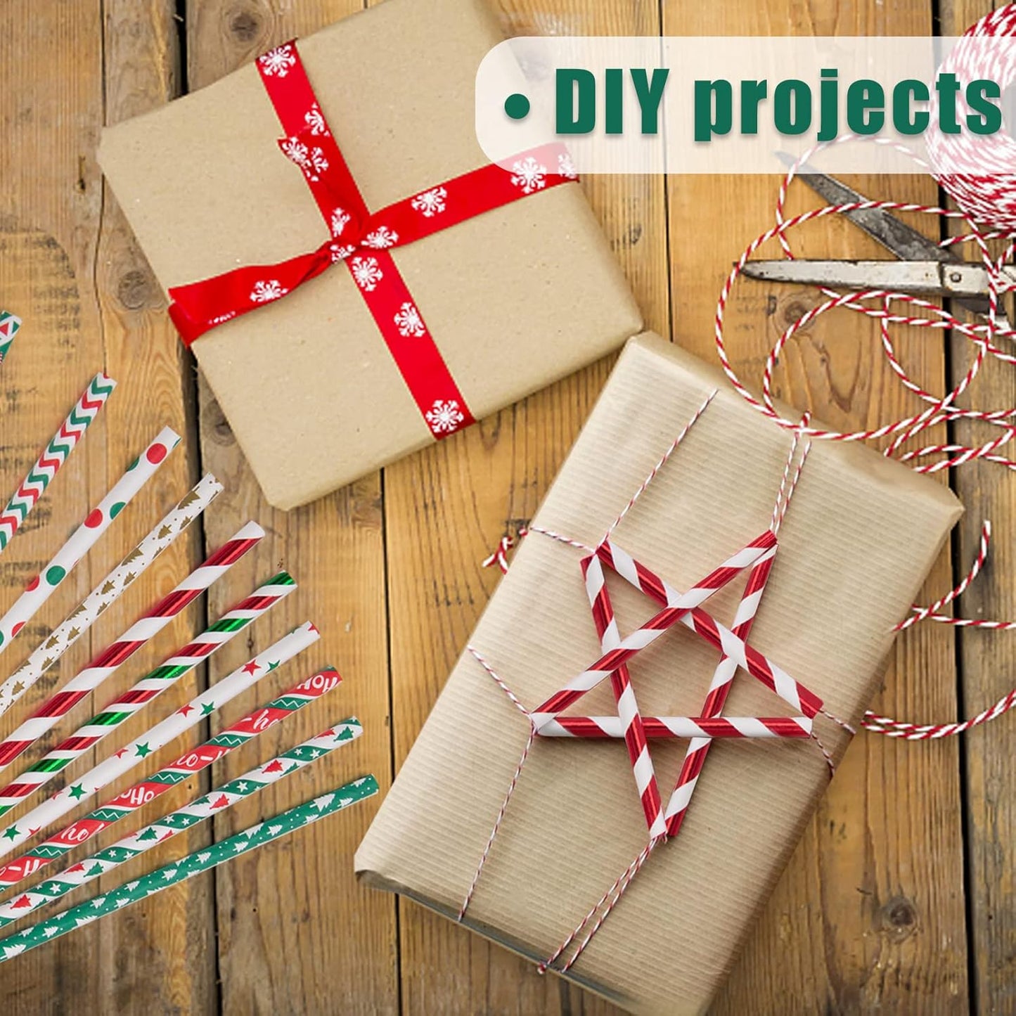 HANSGO Christmas Paper Straws, 180PCS Christmas Drinking Straws Striped Decorative Straws Bulk for New Year Christmas Party Company Annual Meeting Drinking