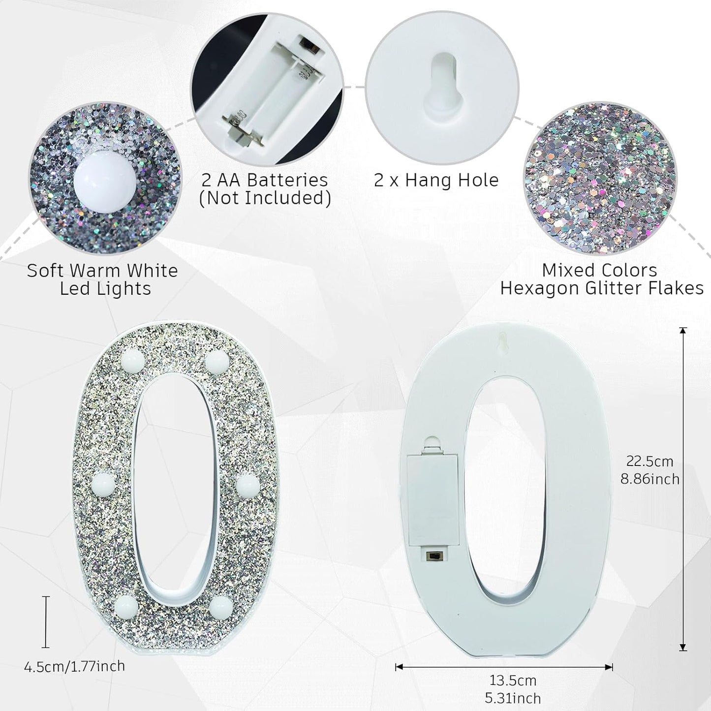 Light Up Marquee Letters for Table Decorations, Glitter Signs for Prom, Events, or Engagement Party Decor, Featuring Alphabet & Number Lighted Letters, Number 0