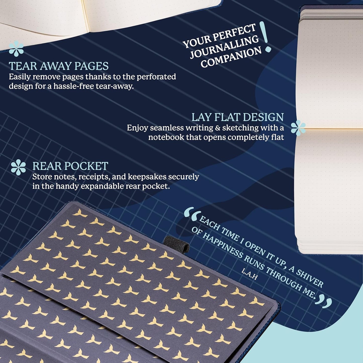 Dingbats Wildlife Grid Journal A5 - Vegan Leather Hard Cover, Ideal for Work, Travel - Pocket, Elastic Closure, Bookmark