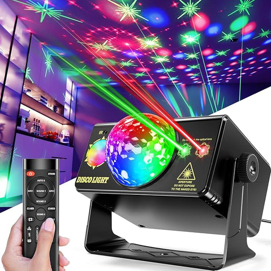 Party Lights DJ Disco Ball & LED Stage Strobe Light with Sound-Activated 10ft USB-C Cable,Remote,Disco Lights for Parties Indoor/Outdoor Use,Birthday,Dance,Clubs,Bar,Weddings, Holidays Décor