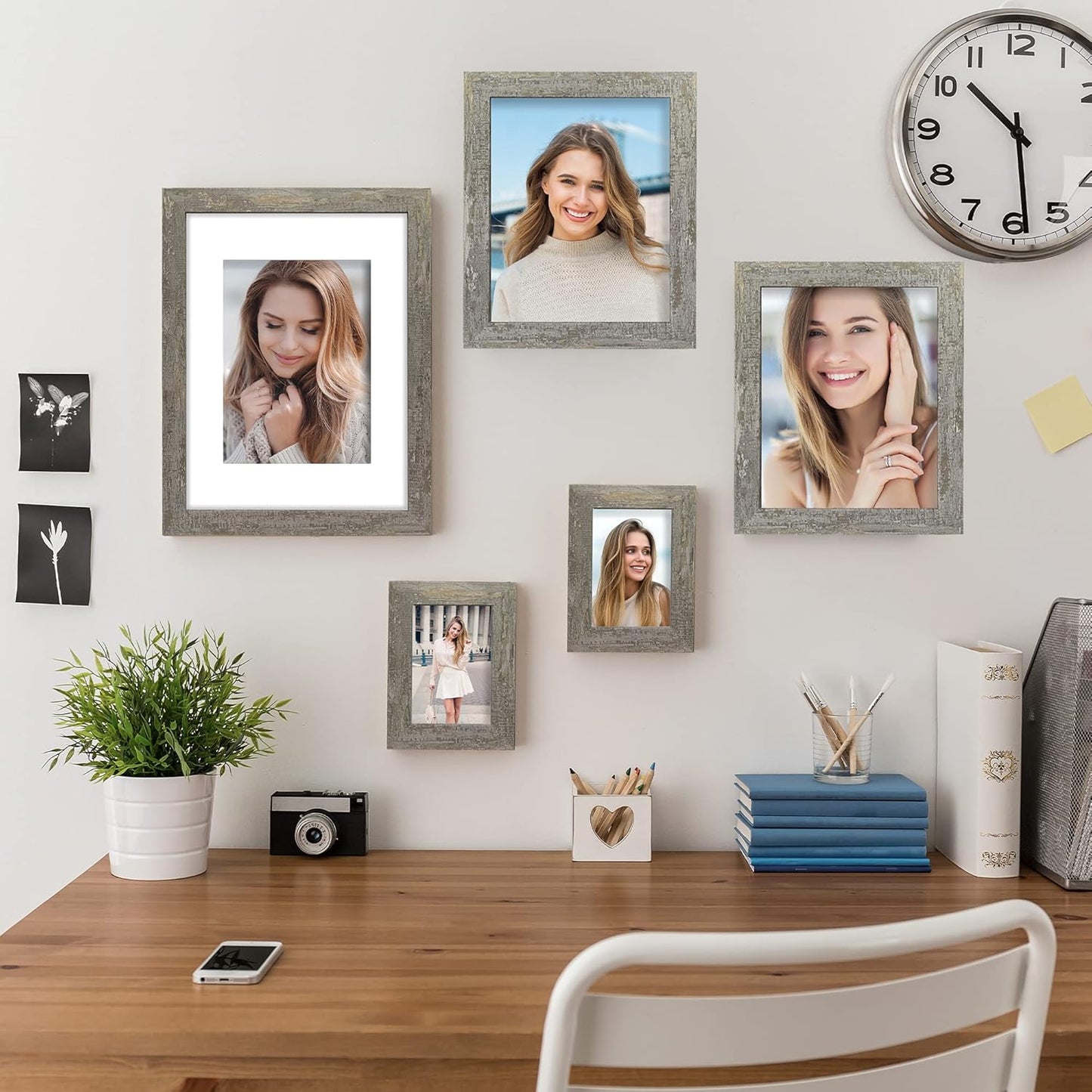 8x10 Picture Frame Set of 4, High Definition Glass Distressed Moss Green Frame, 8 x 10 Wood Photo Frames for Tabletop Display and Wall Mounting