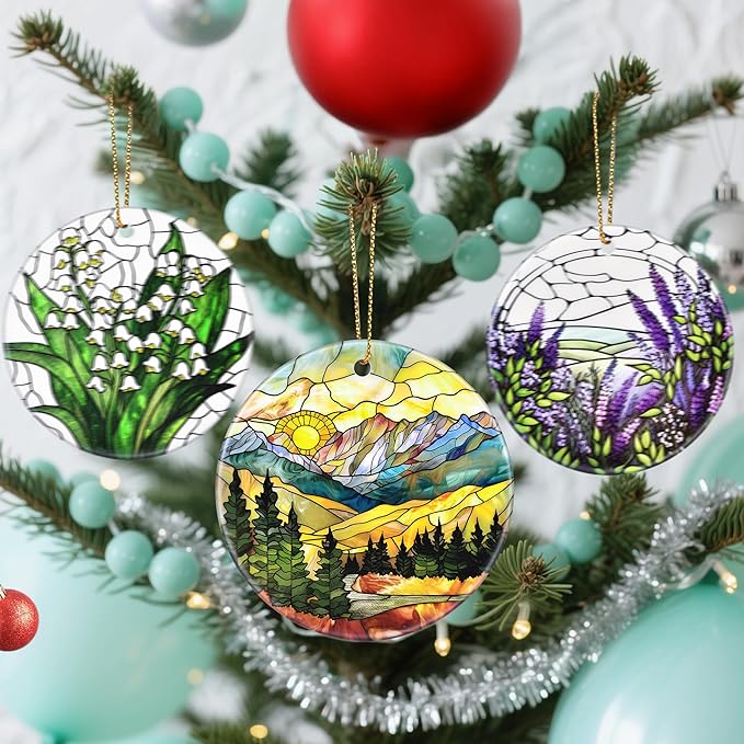 Christmas Ornaments, Dodosky 2.8in Ceramic Mountain Range Ornament, Xmas Decor, Christmas Tree Ornaments, Xmas Decorations for Tree, Holiday Ornament, Gifts for Women, Men, Nature Lovers
